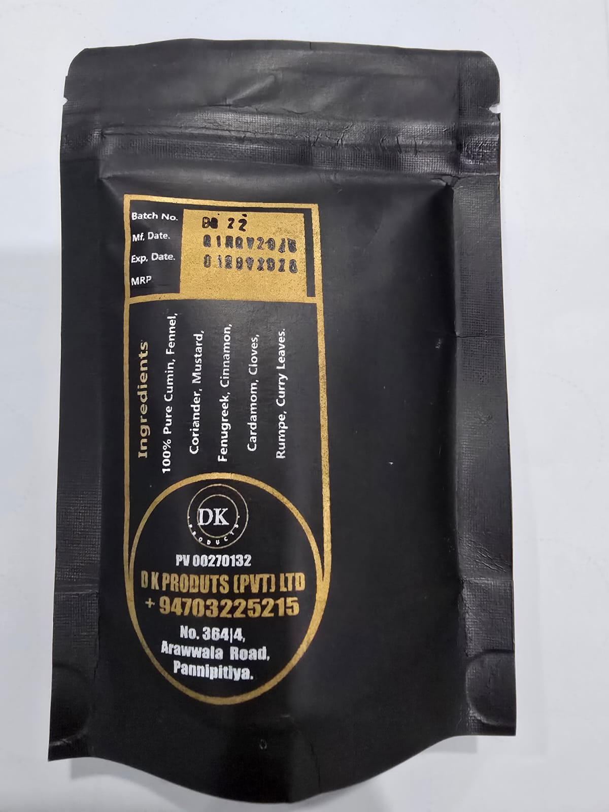 DK Products Curry Powder Back