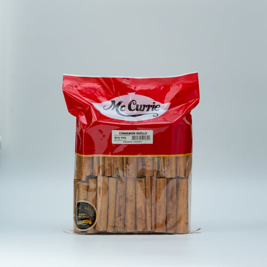 Packaged cinnamon quills with McCurrie branding on a white background